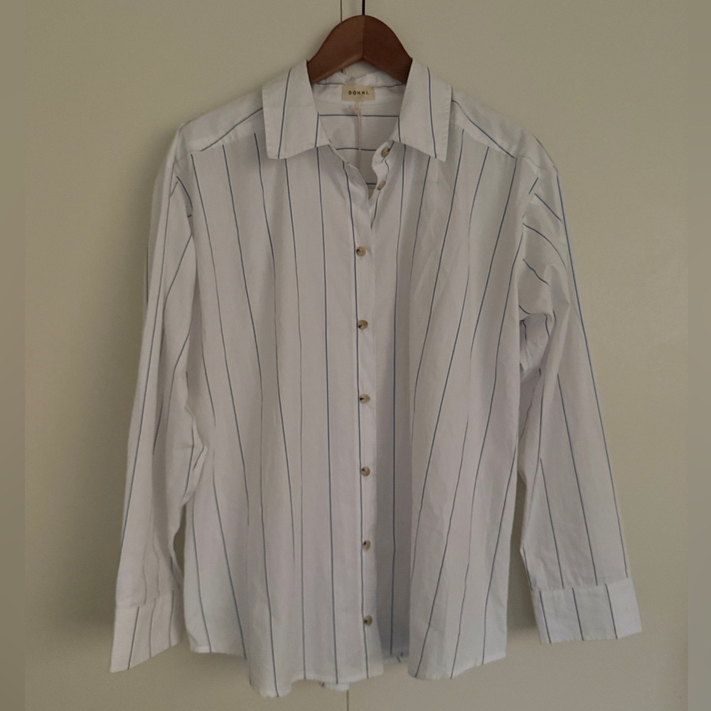 DONNI The Pop Shirt - Navy Pinstripe - Picture 4 of 6